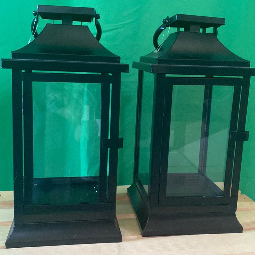 2 metal black 12 inch lanterns from the Target Holiday Wondershop line.